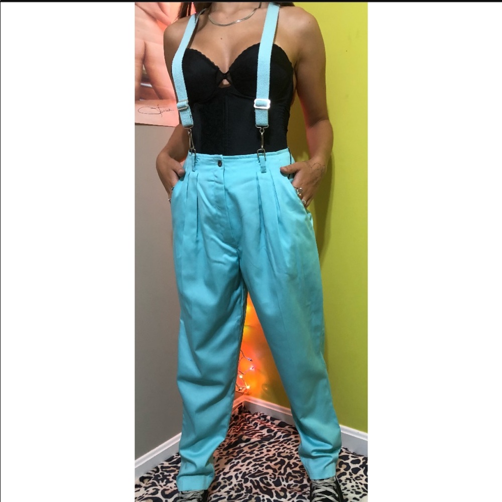 Baby Blue Pleated Trousers with Suspenders
